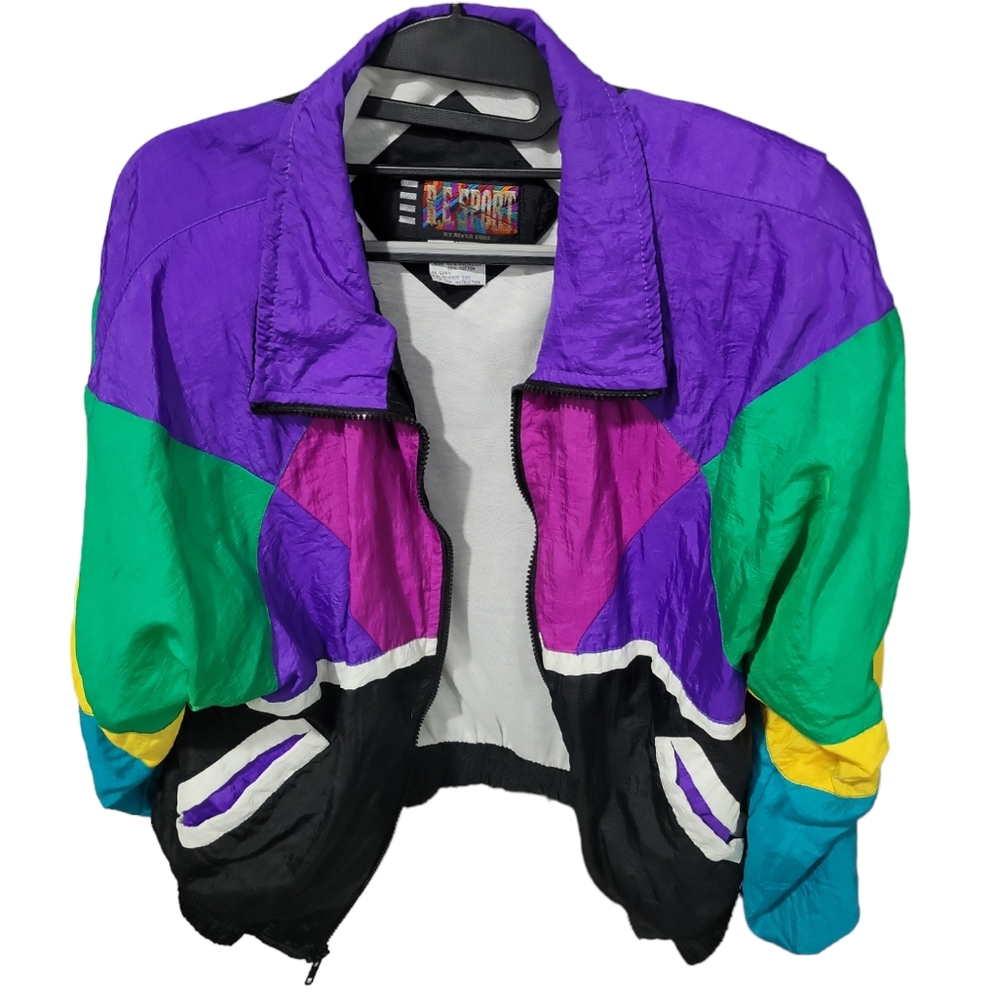 R. E. Sport Women's Small Multicolored Light Jacket With Shoulder Pads. Vintage